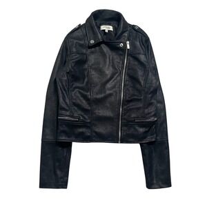 Charlotte Russe Womens Black Faux Leather Moto Jacket Size S Studded Zip Biker